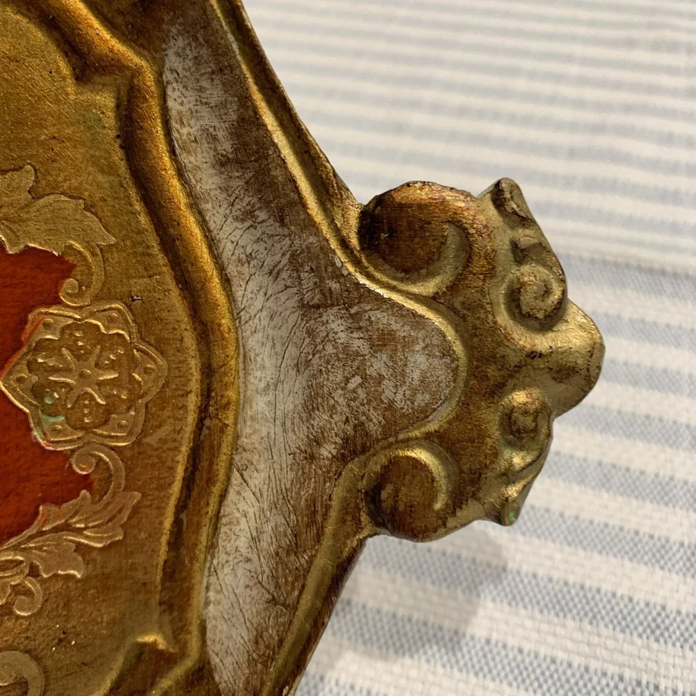 Vintage Italian Florentine Golden Tray, Red and Gilt